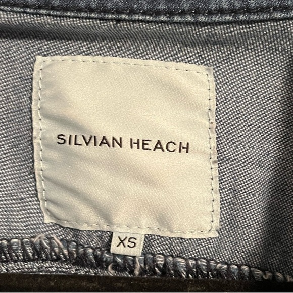 Silvian Heach Denim Cargo 100% Cotton Mini Dress Shirred Waist Button Up Size XS - Picture 3 of 16